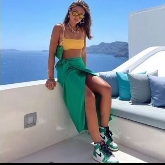 ZARA WRAP SKIRT SIZE‎ M midi side tied slit Green | 7563/246 - Picture 2 of 9